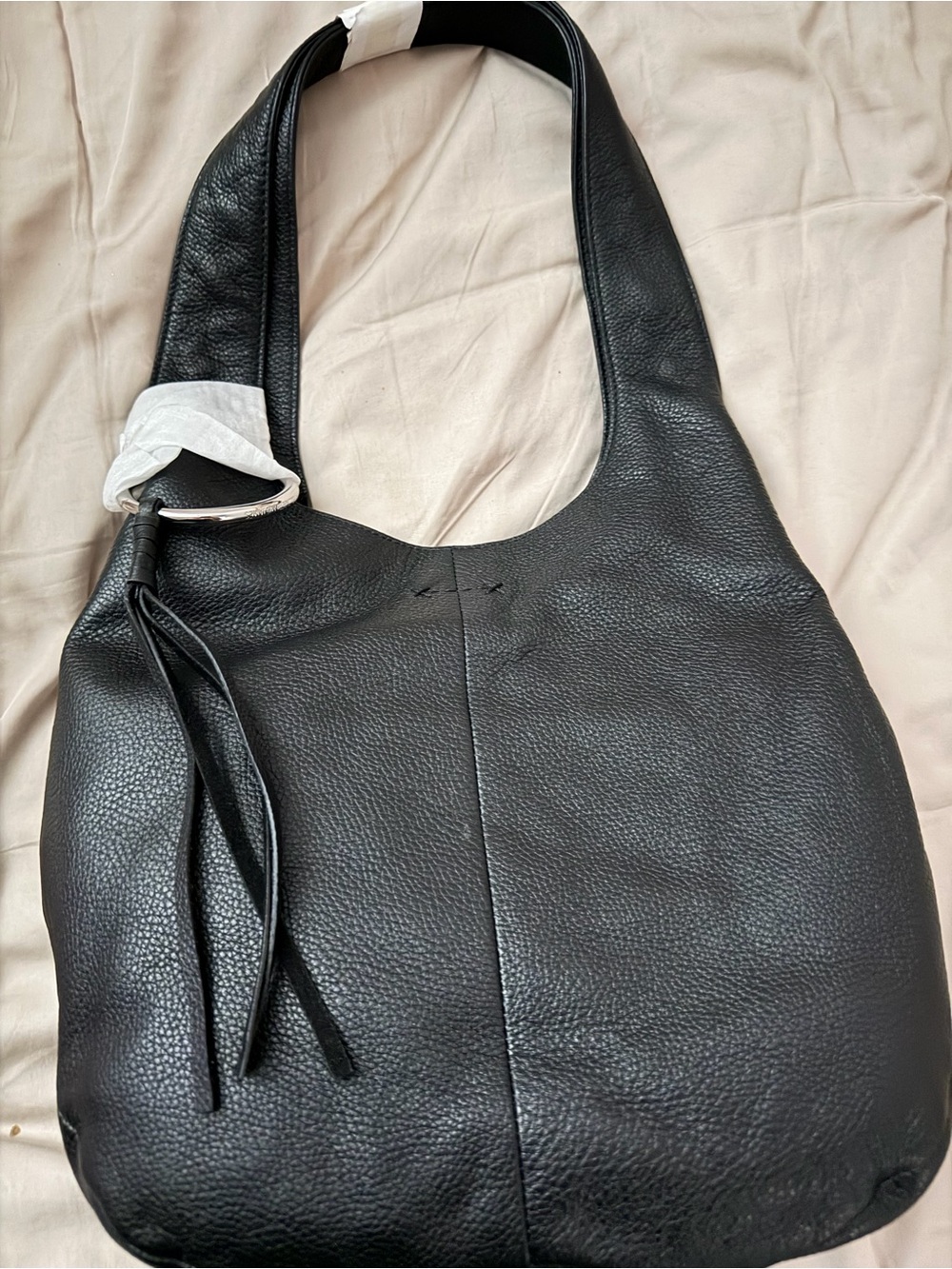 Elizabeth and James Black Pebbled Leather Shoulder Hobo